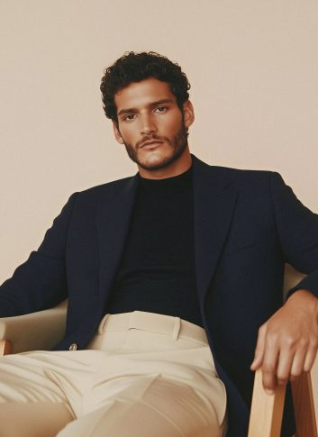 side view of concentrated sound producer working at studio